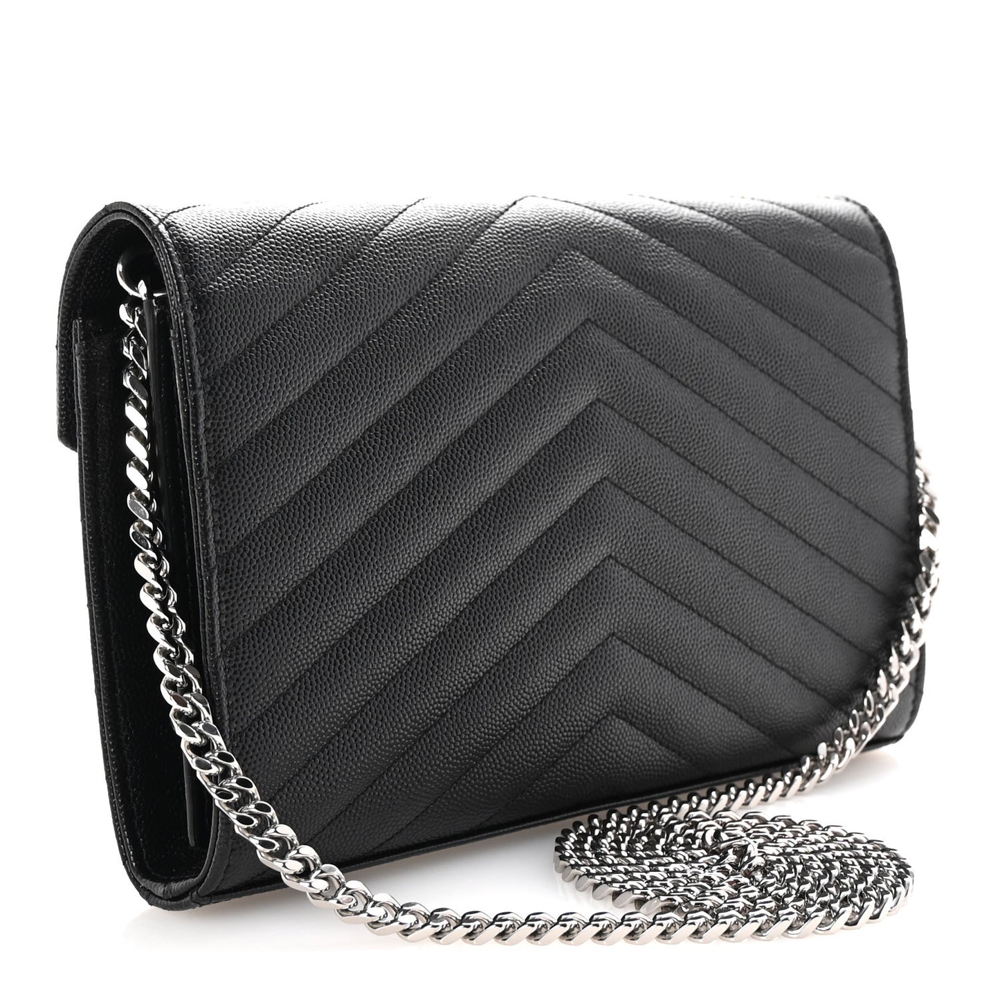 Grain De Poudre Matelasse Chevron Monogram Chain Wallet Black