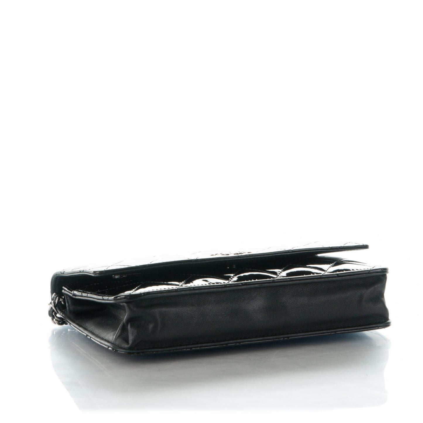 Patent Quilted Brilliant Wallet On Chain WOC Black