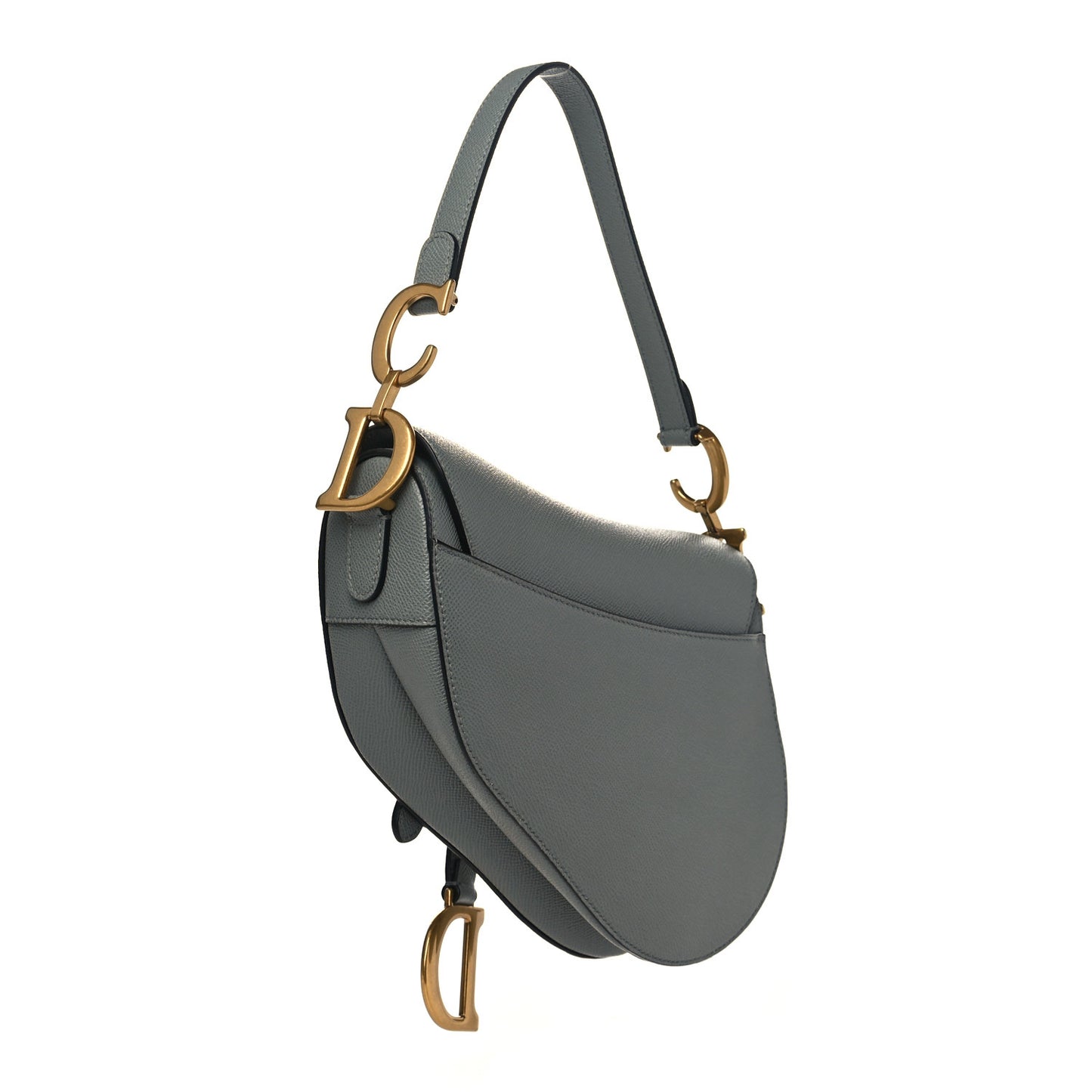 Grained Calfskin Saddle Bag Grey Stone