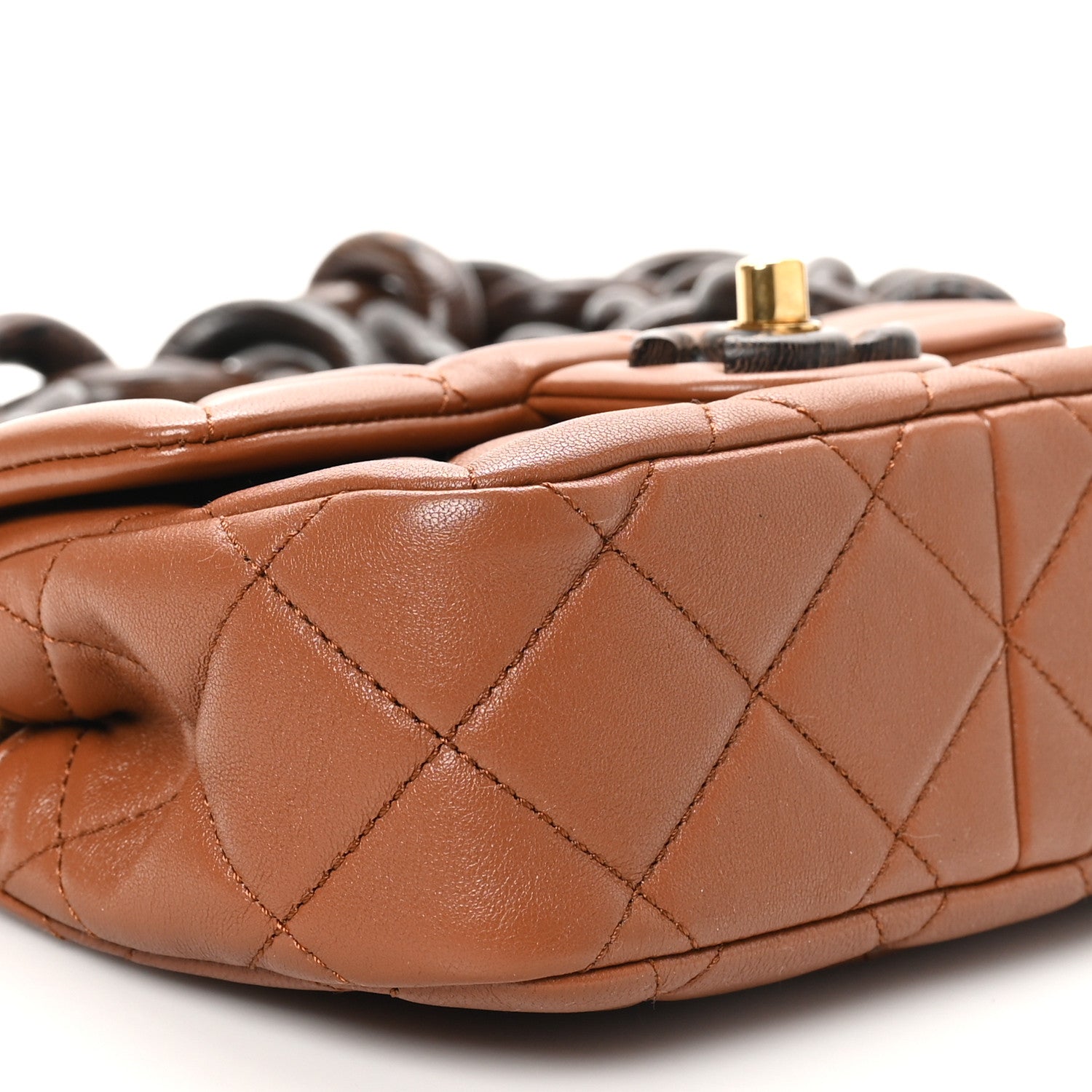 Chanel Lambskin Wenge Quilted Mini Fashion Wood Square Flap Light Brown 9 of 10