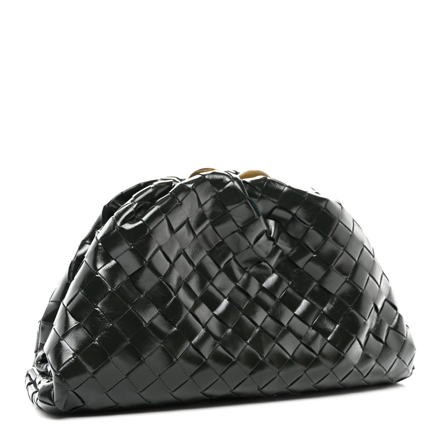 Patent Nappa Intrecciato Teen Jodie Pouch Dark Green