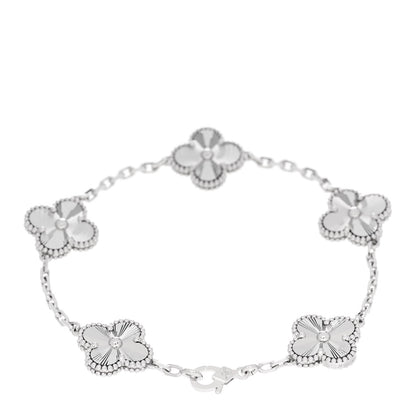 Van Cleef & Arpels 18K White Gold 5 Motifs Guilloche Vintage Alhambra Bracelet 2 of 5