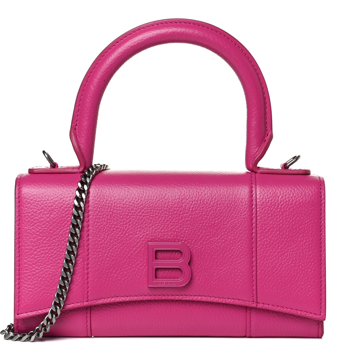 Grained Calfskin Tonal B Hourglass Top Handle Crossbody Phone Holder Fuchsia