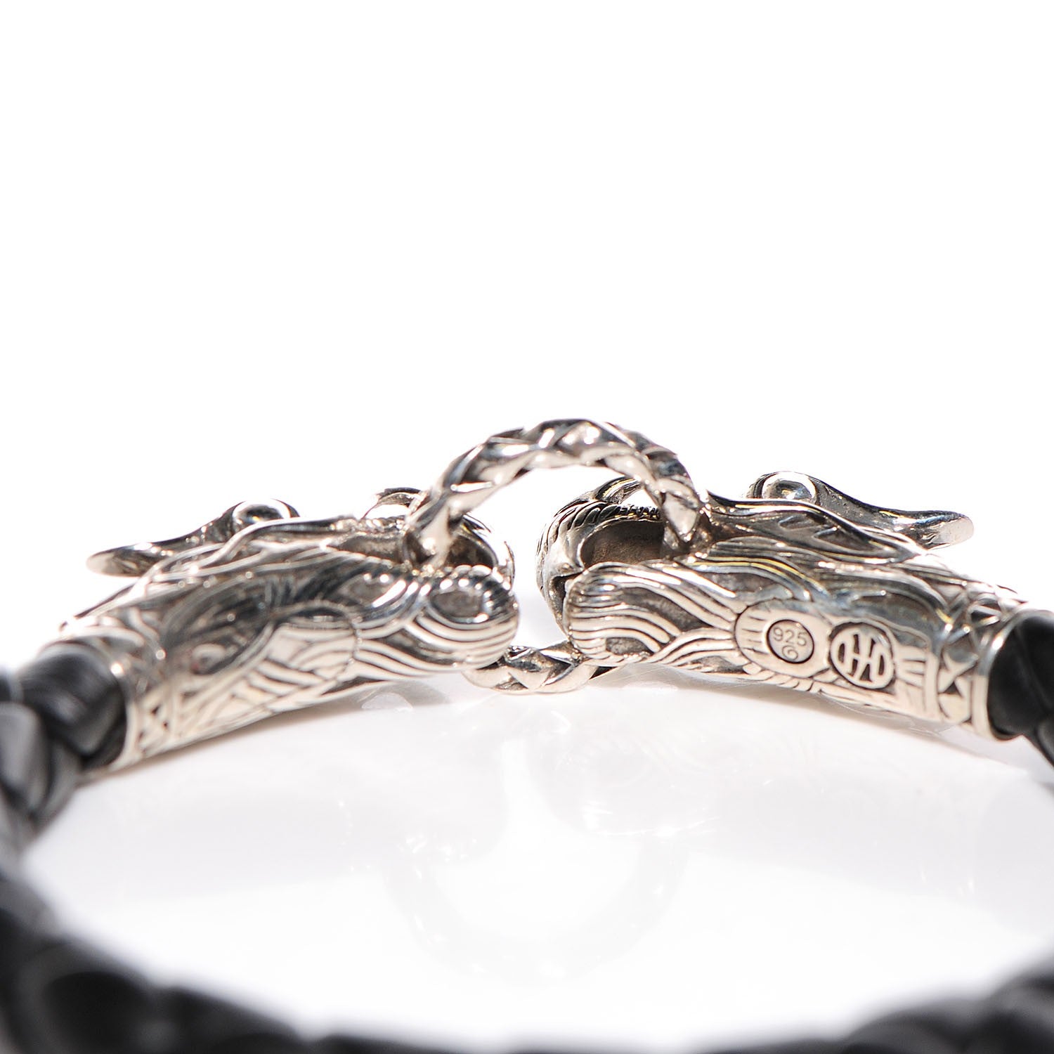 John Hardy Sterling Silver Woven Leather Naga M Bracelet Black 4 of 6