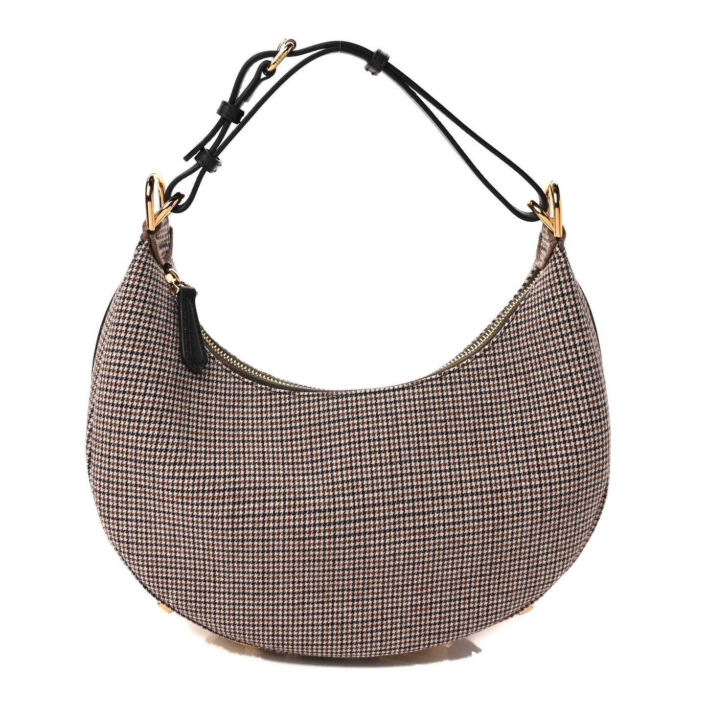 Wool Vitello Grace Small Houndstooth Small Fendigraphy Hobo Bag Beige Ebano