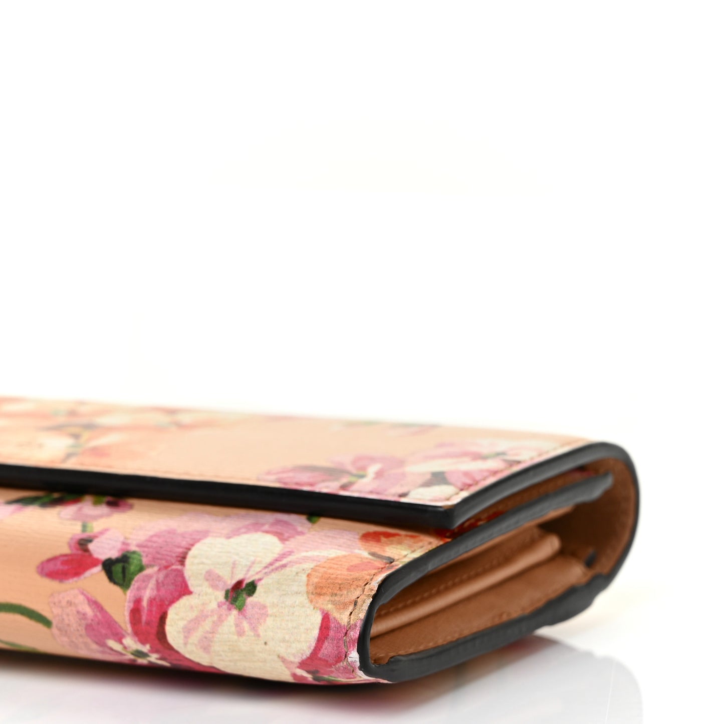 Calfskin Blooms Print Continental Wallet Pink Apricot Multicolor