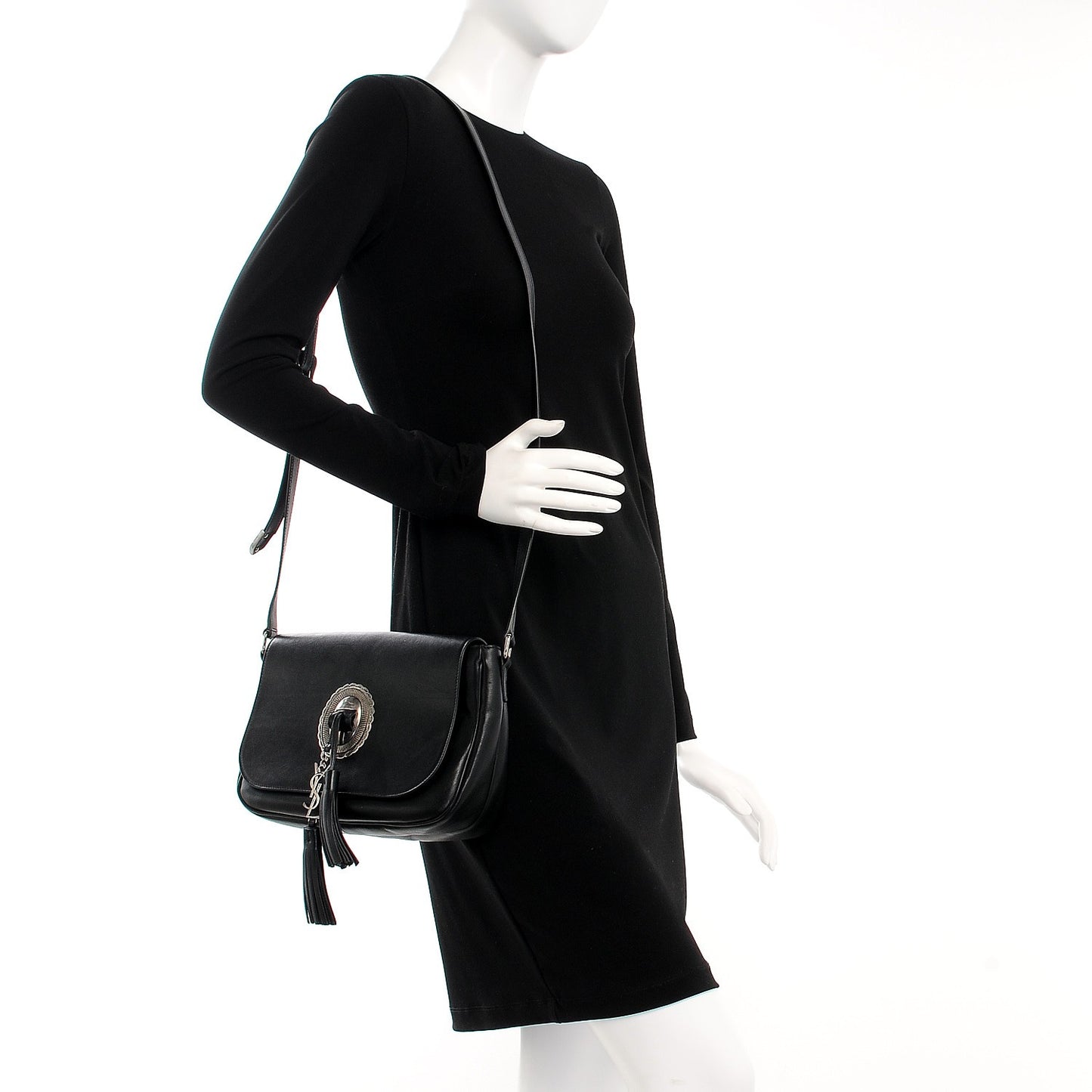 Calfskin Tassel Saddle Bag Black