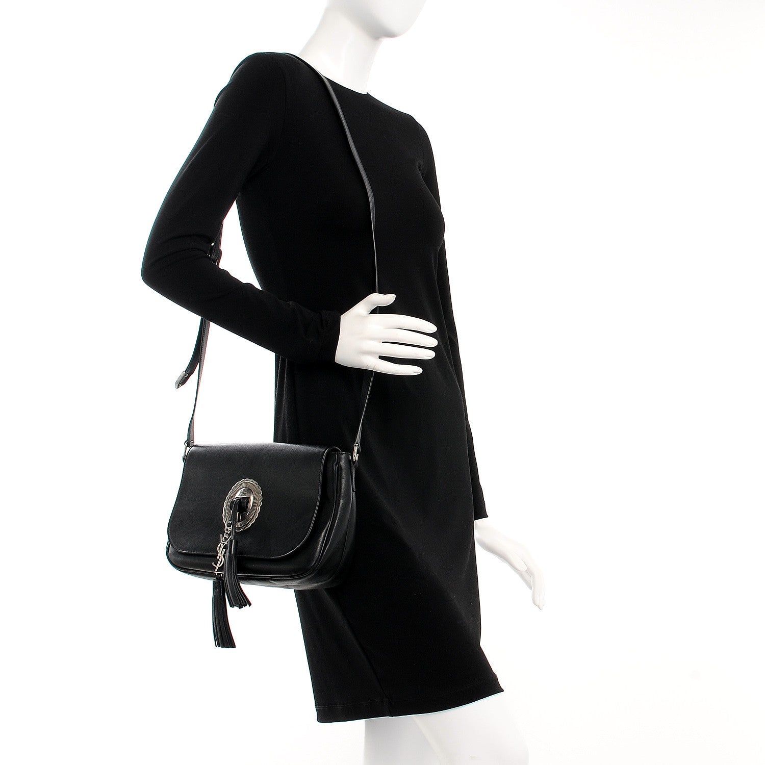Saint Laurent Calfskin Tassel Saddle Bag Black 2 of 7