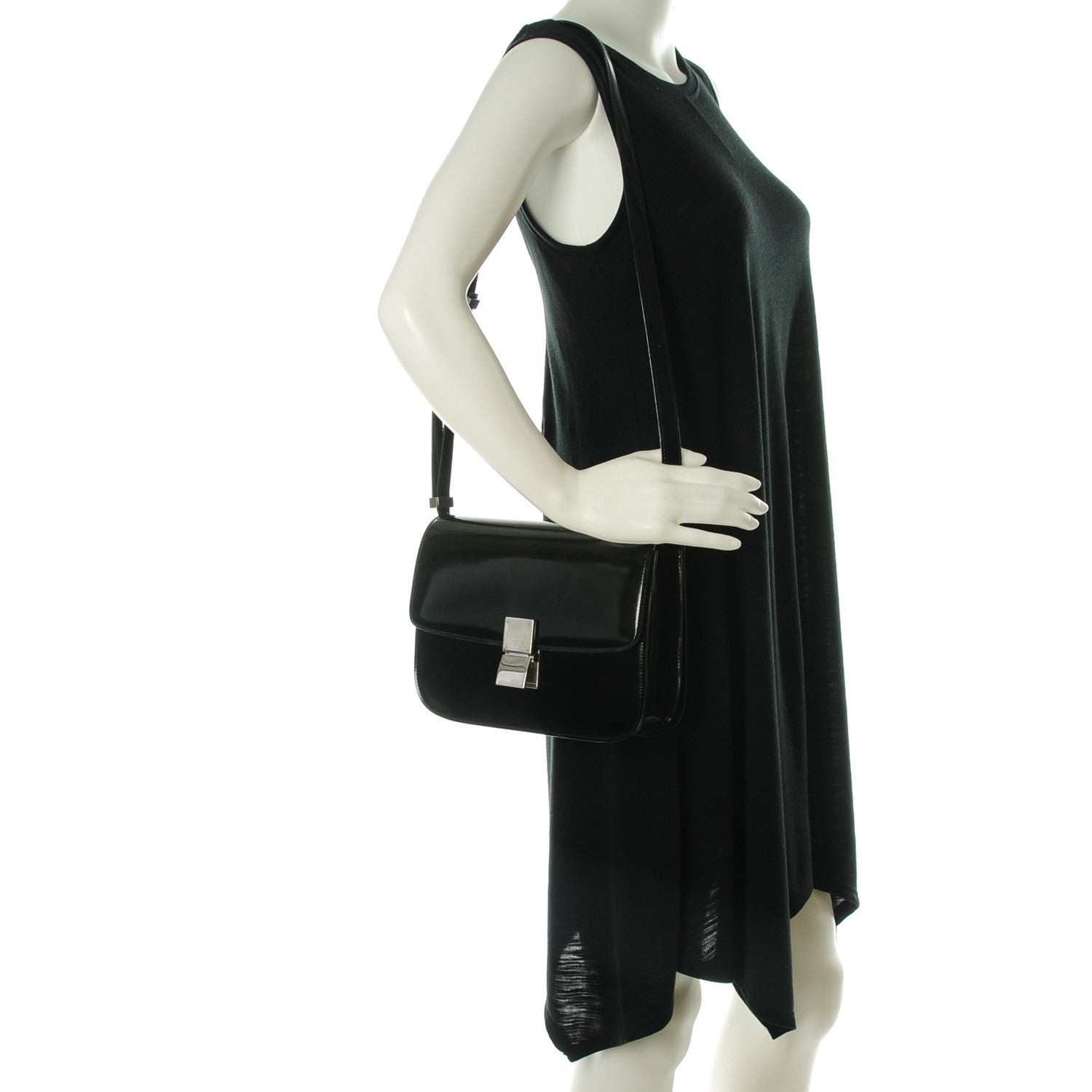 Celine Spazzolato Calfskin Classic Box Medium Flap Black 2 of 7
