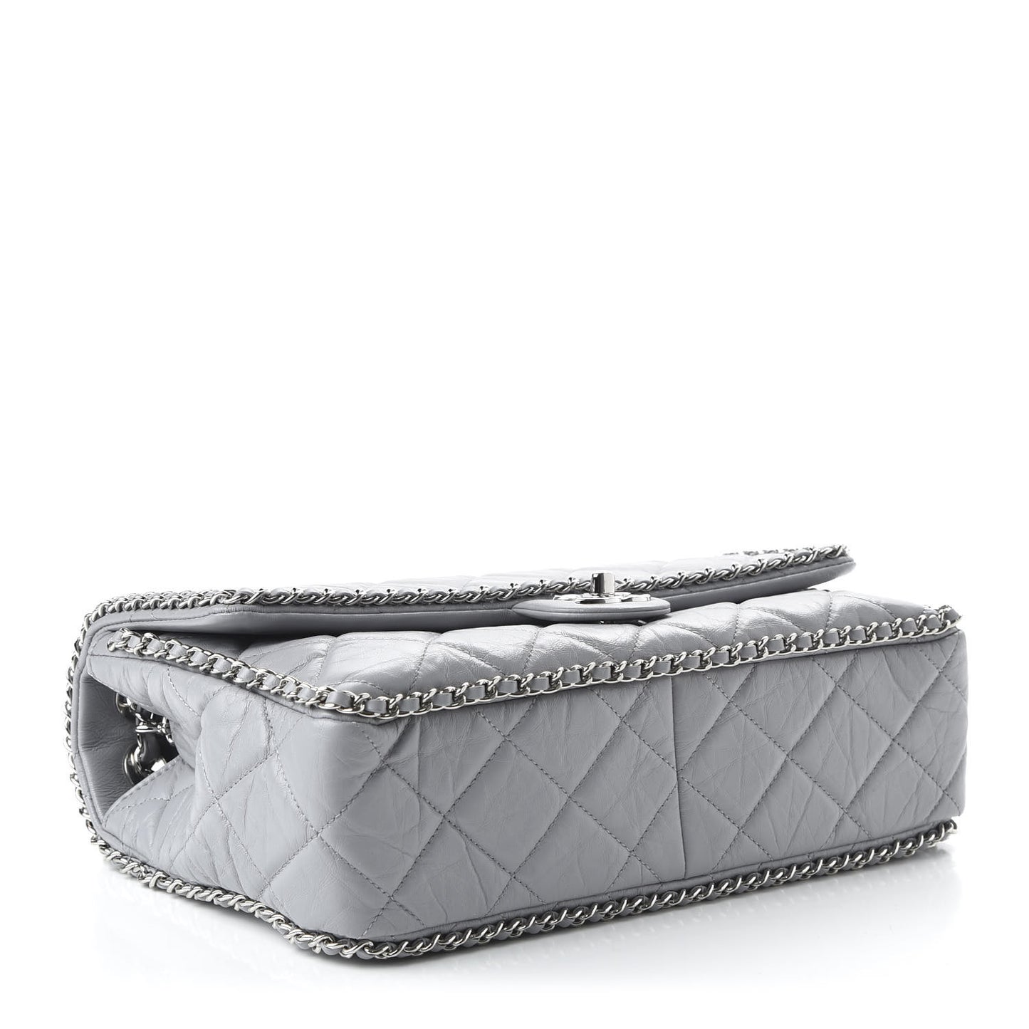 Crumpled Calfskin Large Chain All Over Flap Grey