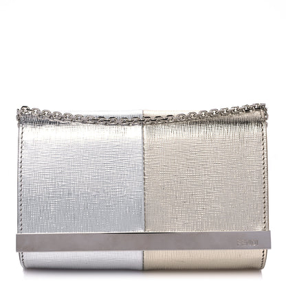 Fendi Vitello Mirror Elite Bi-Color Mini Rush Clutch Argento Champagne 1 of 11