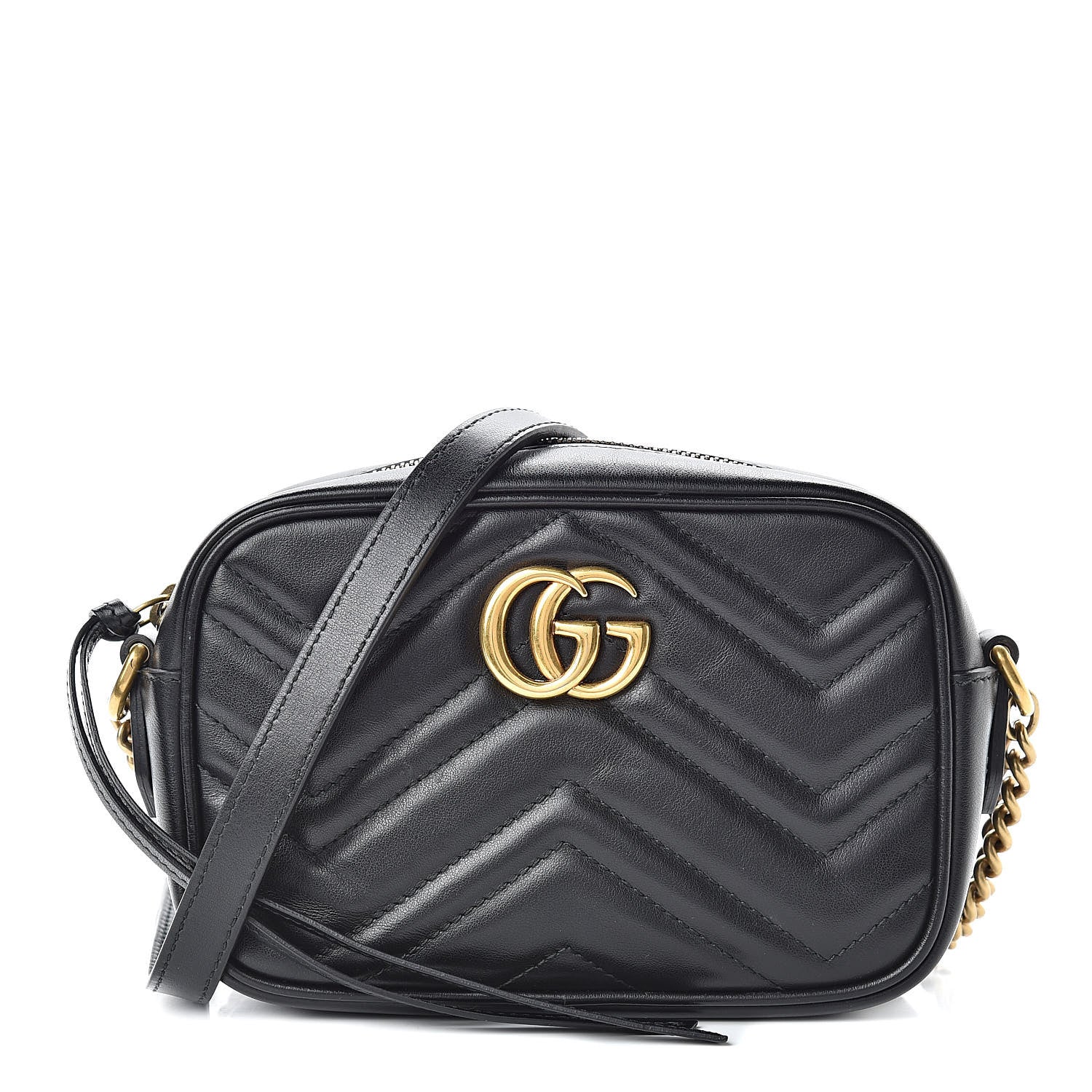 Gucci Calfskin Matelasse Mini GG Marmont Chain Shoulder Bag Black 1 of 17