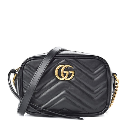 Gucci Calfskin Matelasse Mini GG Marmont Chain Shoulder Bag Black 1 of 17