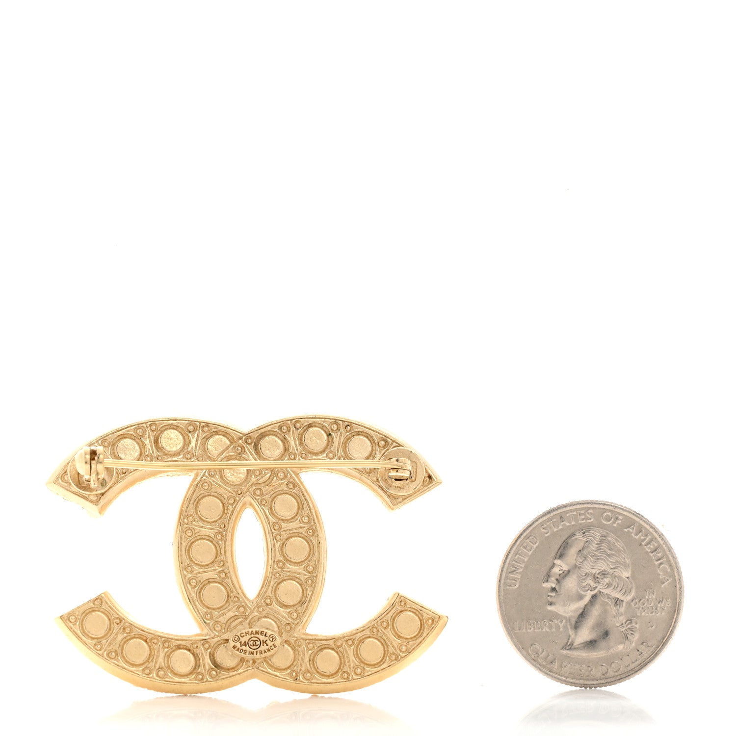 Chanel Metal Crystal Graduated Pearl CC Brooch Gold 2 of 4