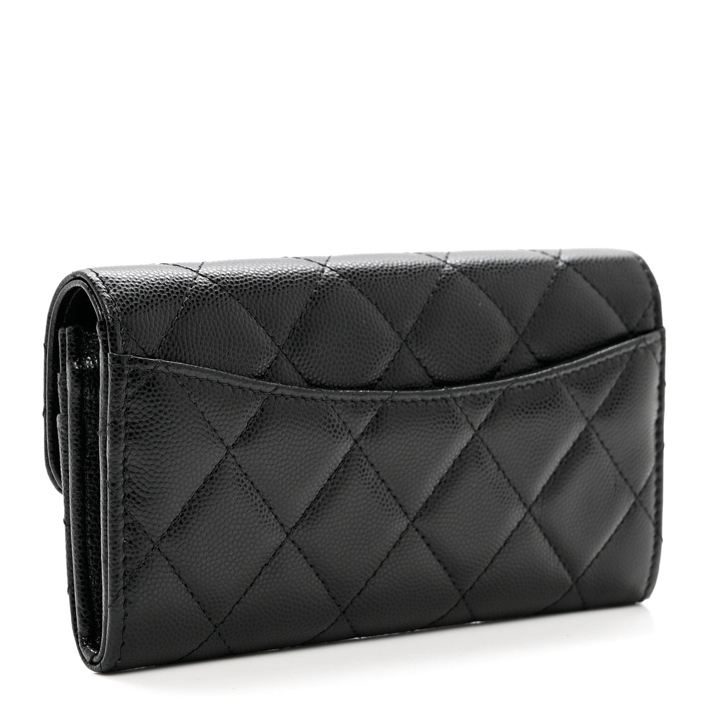 Caviar Quilted Medium Gusset Flap Wallet Black