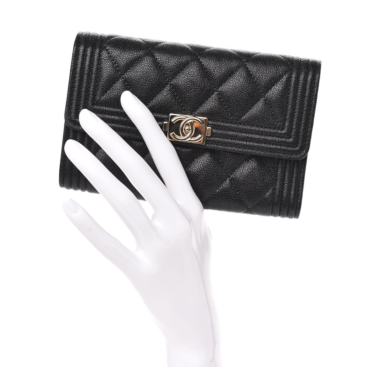 Caviar Quilted Medium Boy Flap Wallet Black