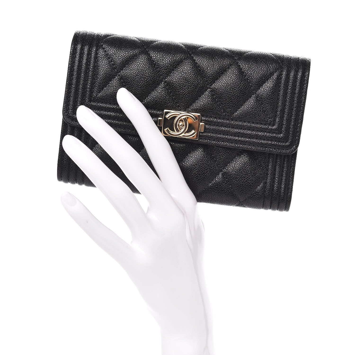 Chanel Caviar Quilted Medium Boy Flap Wallet Black 2 of 9