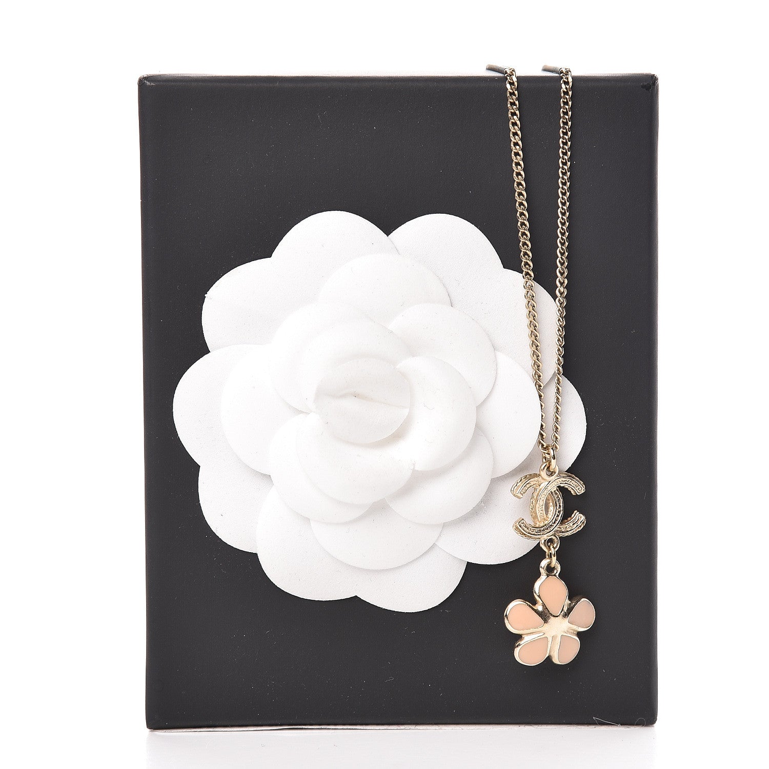 Chanel Enamel Crystal CC Camellia Pendant Necklace Beige Gold 6 of 6
