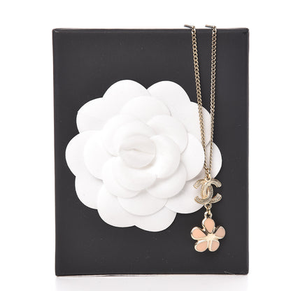 Chanel Enamel Crystal CC Camellia Pendant Necklace Beige Gold 6 of 6