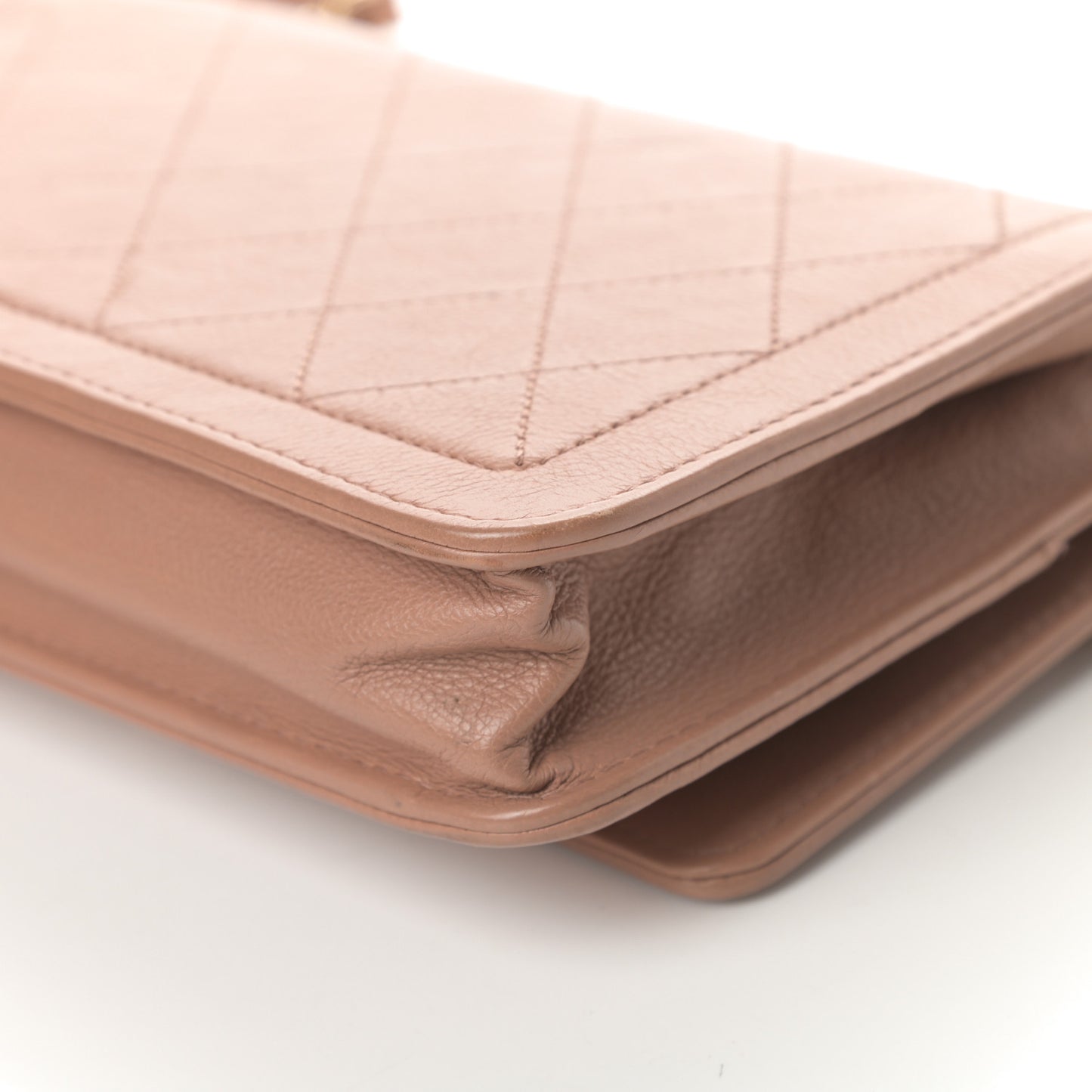 Grained Calfskin Quilted Label Click Flap Wallet On Chain WOC Pink