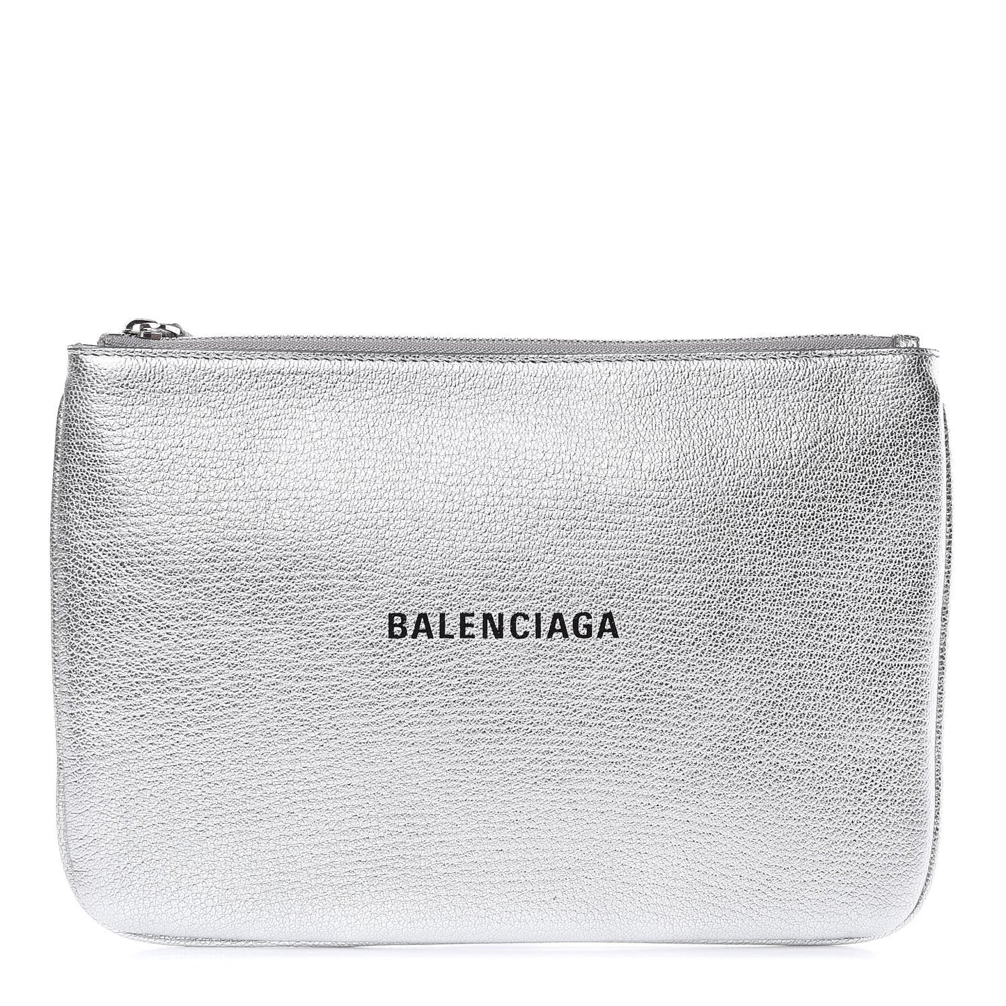 Metallic Goatskin Logo Large Everyday Zip Pouch Argent Black
