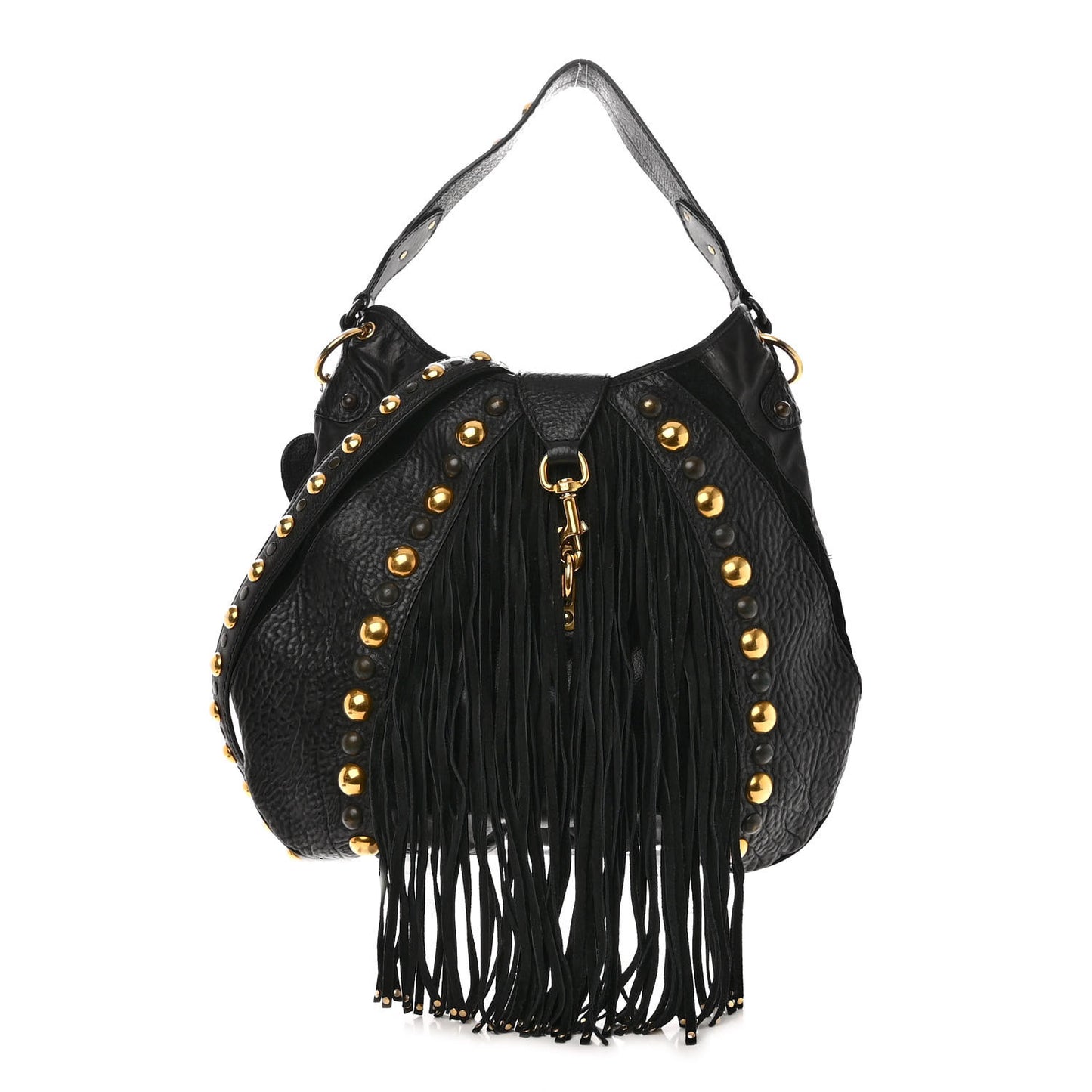 Calfskin Suede Fringe Babouska Hobo Black