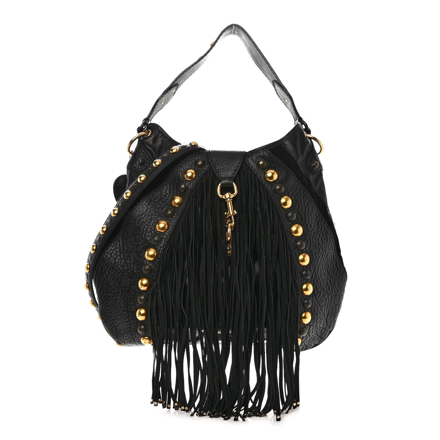 Gucci Calfskin Suede Fringe Babouska Hobo Black 1 of 15