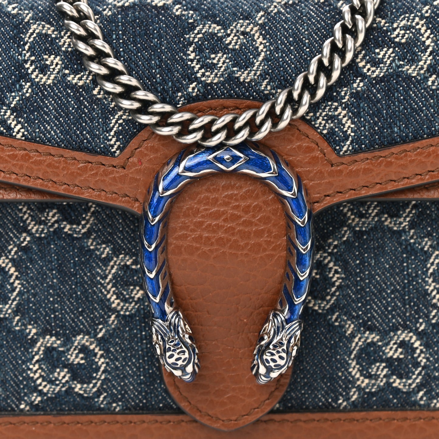 New Denim GG Monogram Dollar Calfskin Enamel Super Mini Dionysus Shoulder Bag Blue Tea Cuir Epilog Electric Blue