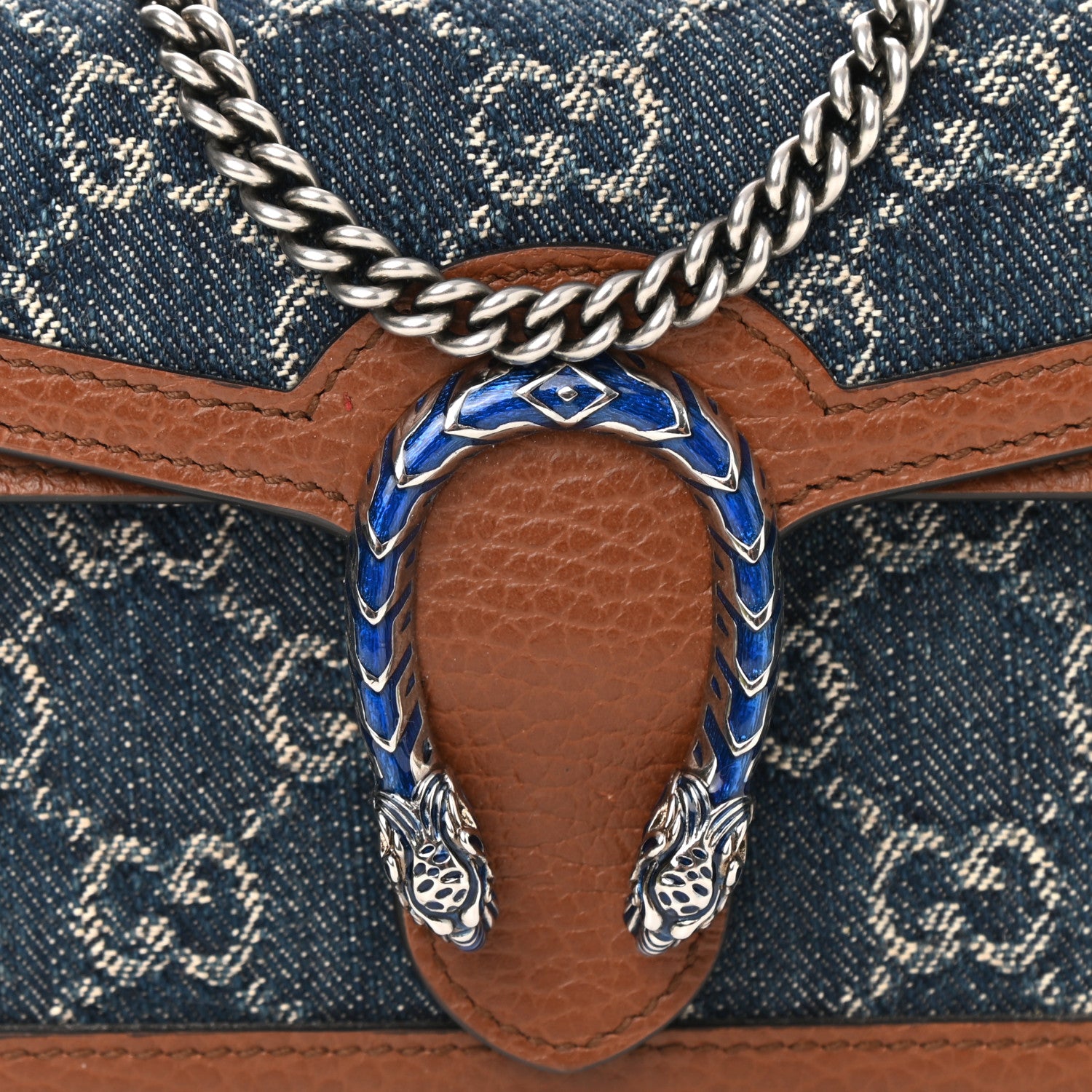 Gucci New Denim GG Monogram Dollar Calfskin Enamel Super Mini Dionysus Shoulder Bag Blue Tea Cuir Epilog Electric Blue 8 of 10