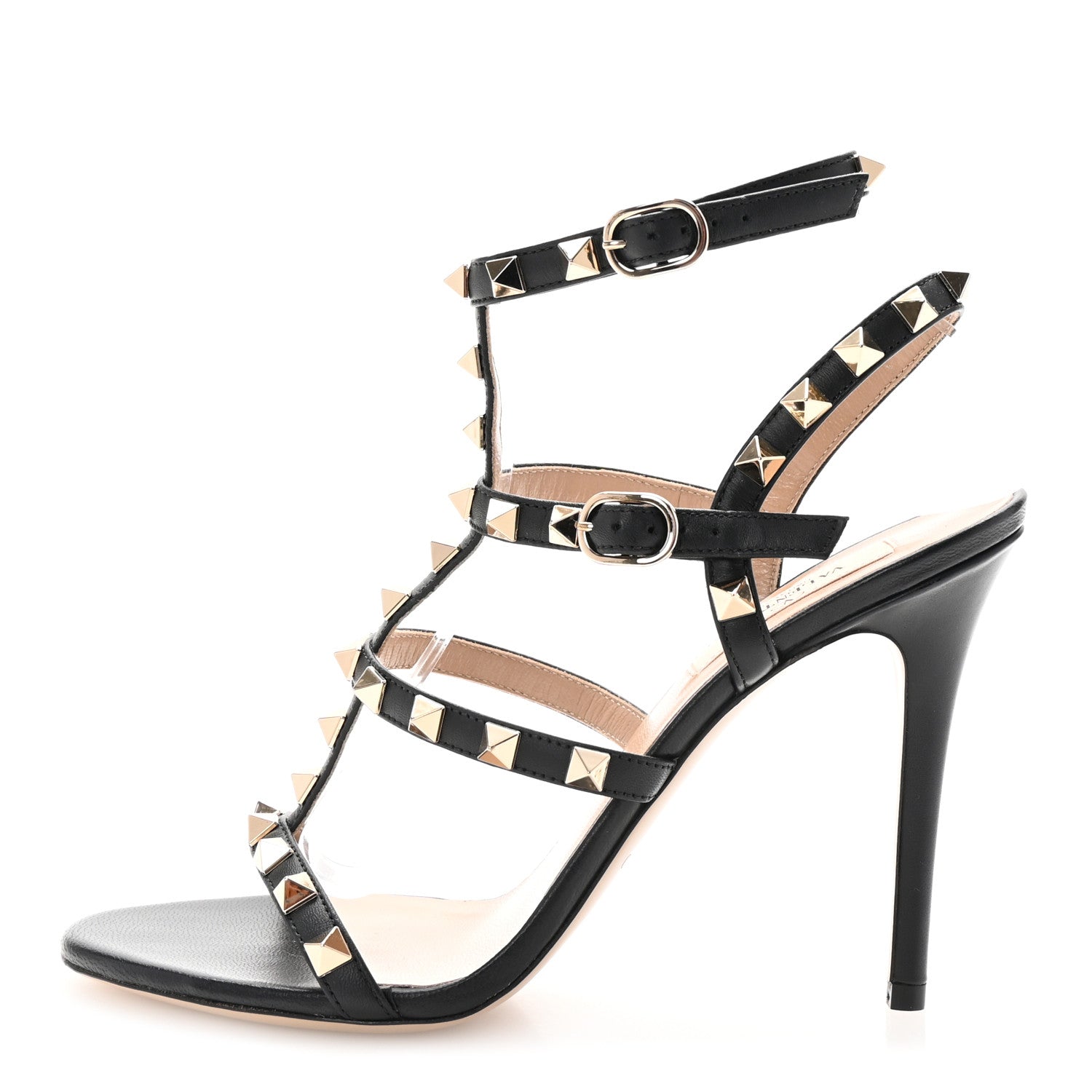 Valentino Garavani Calfskin Nappa Rockstud Gladiator 105mm Sandals 37 Black 1 of 9