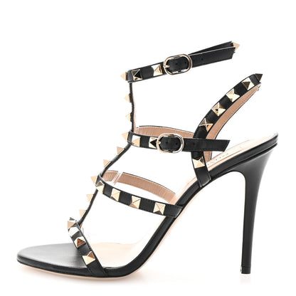 Valentino Garavani Calfskin Nappa Rockstud Gladiator 105mm Sandals 37 Black 1 of 9