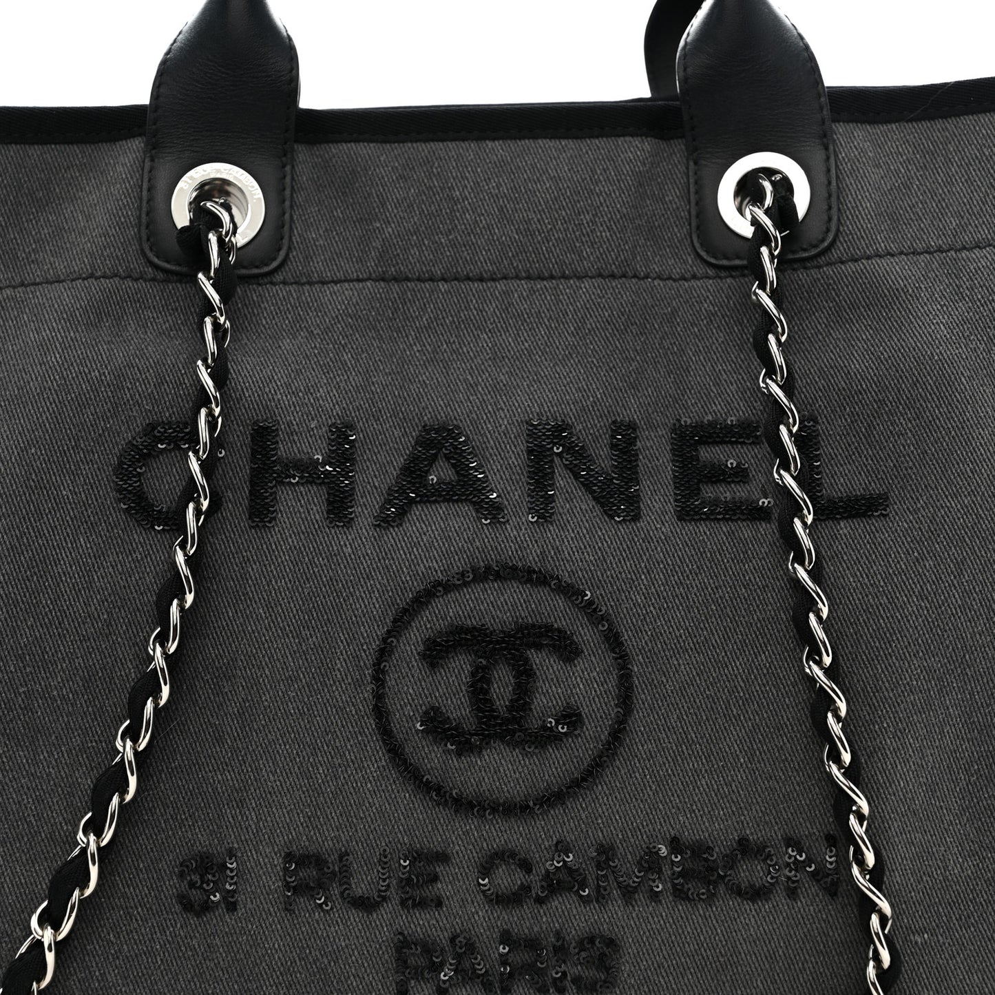 Canvas Sequin Medium Deauville Tote Charcoal