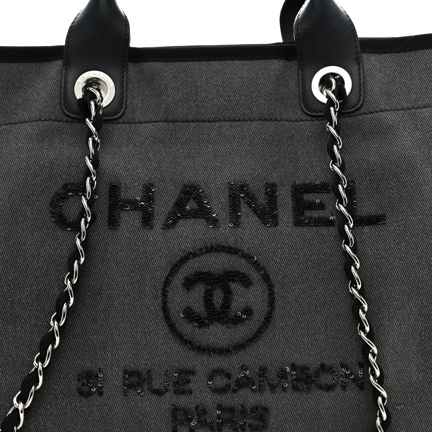 Chanel Canvas Sequin Medium Deauville Tote Charcoal 8 of 11