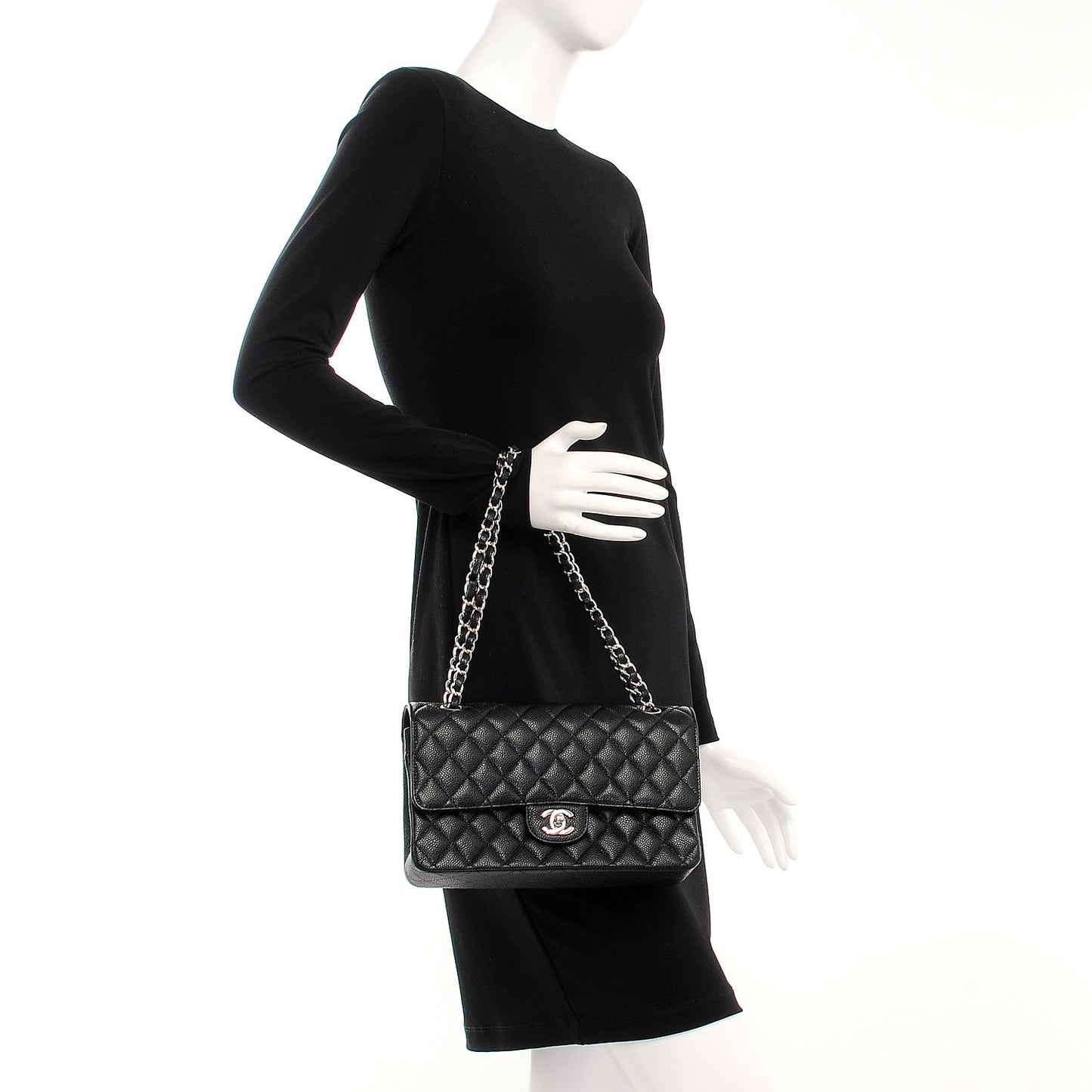 Caviar Quilted Medium Double Flap Black