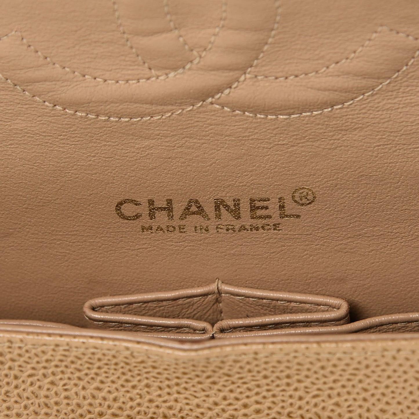 Caviar Quilted Medium Double Flap Beige
