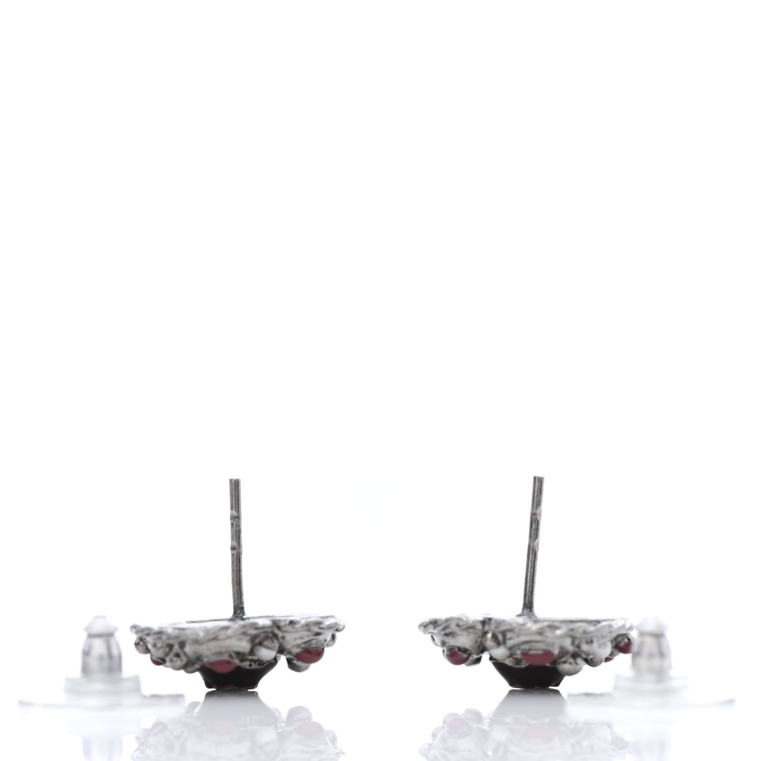 Chanel Pearl Enamel Heart CC Earrings Black Silver 3 of 4