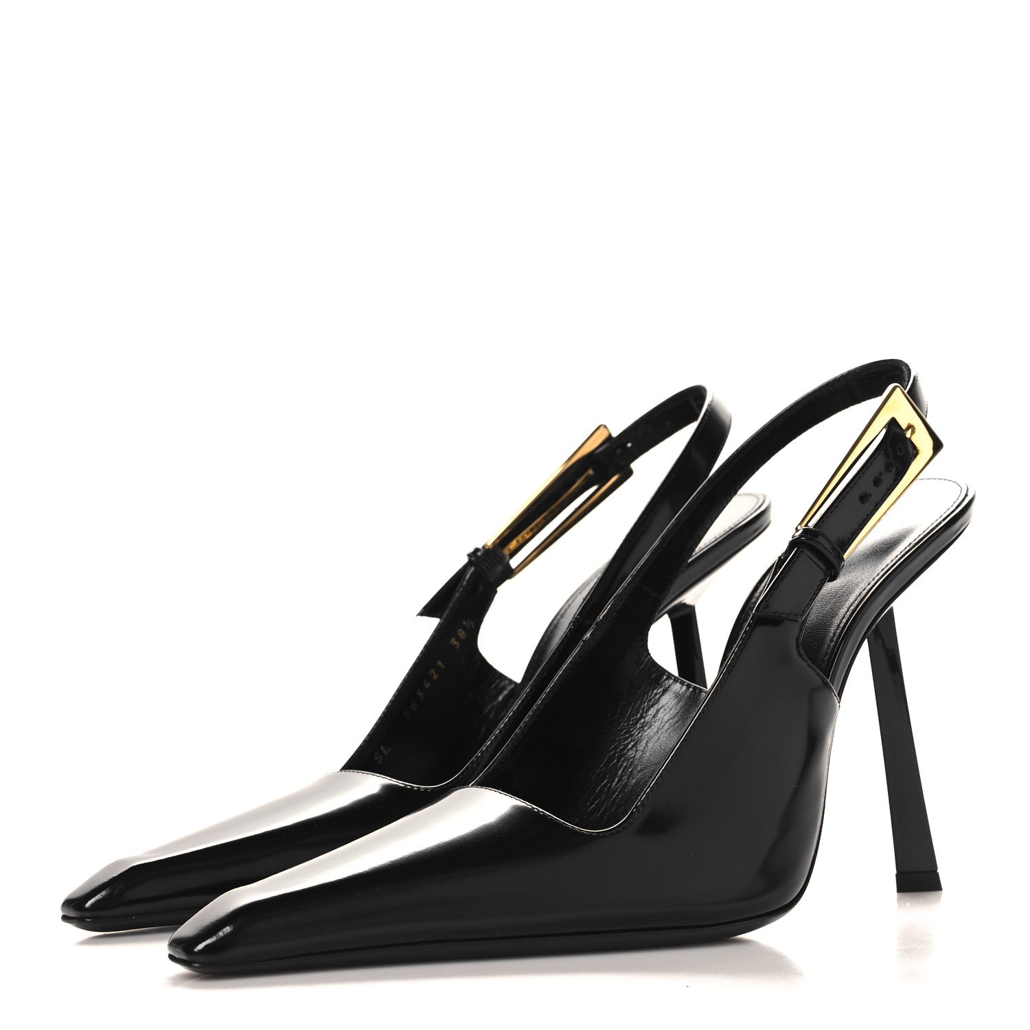 Saint Laurent Glazed Calfskin Lee Slingback Pumps 38.5 Black 4 of 10