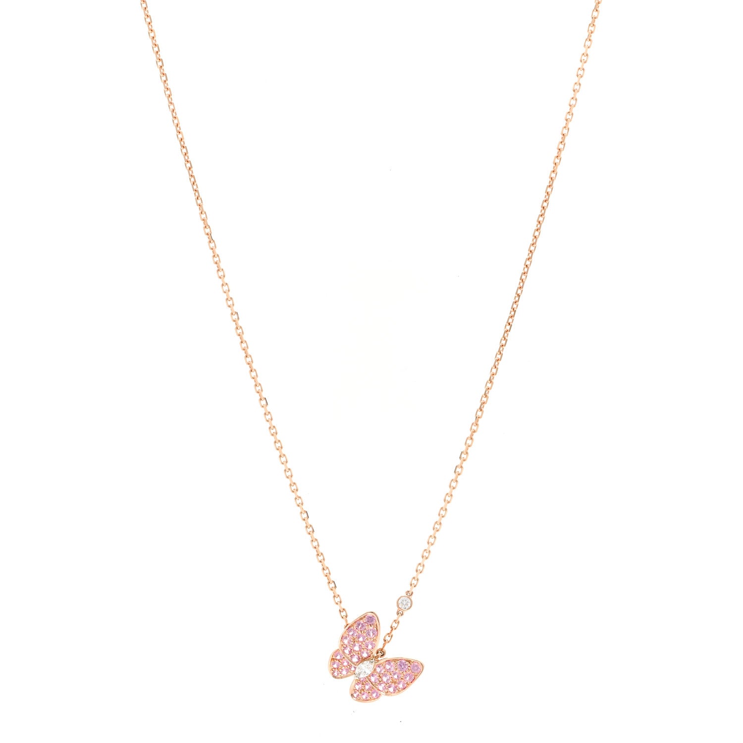 Van Cleef & Arpels 18K Rose Gold Diamond Pink Sapphire Two Butterfly Pendant Necklace 1 of 6