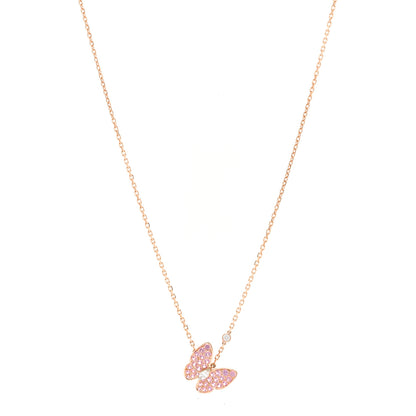 Van Cleef & Arpels 18K Rose Gold Diamond Pink Sapphire Two Butterfly Pendant Necklace 1 of 6