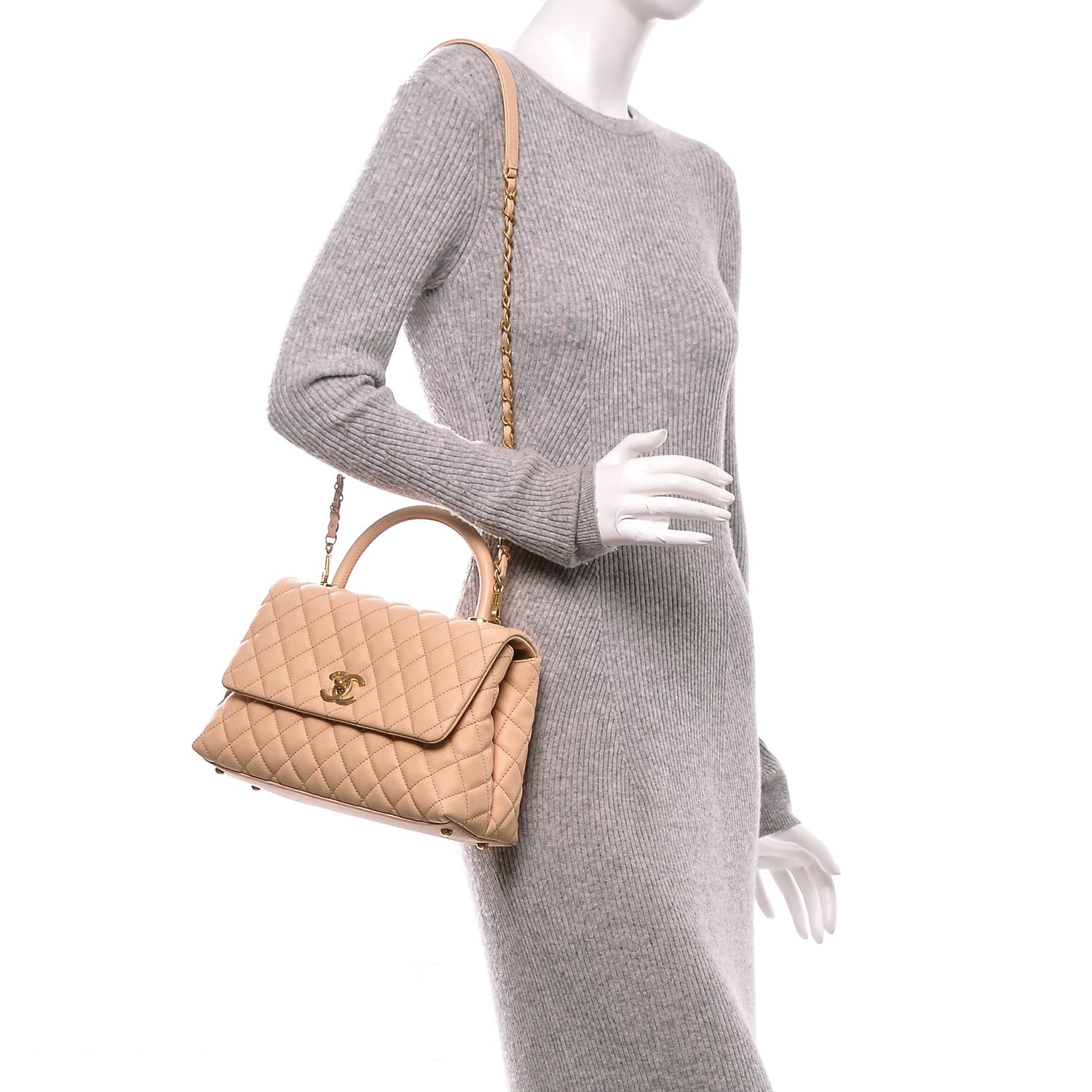Chanel Caviar Quilted Small Coco Handle Flap Light Beige 2 of 7