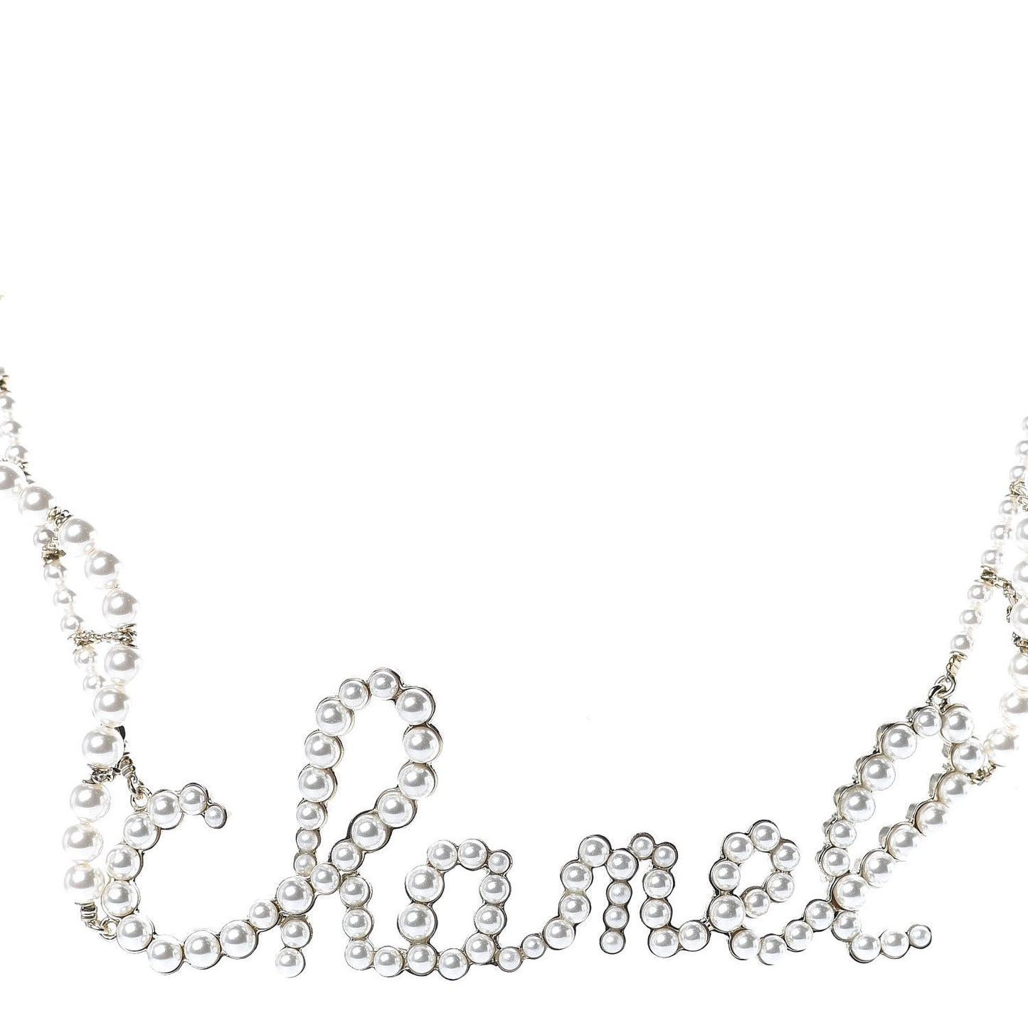 Metal Glass Swirling Pearls Necklace Gold