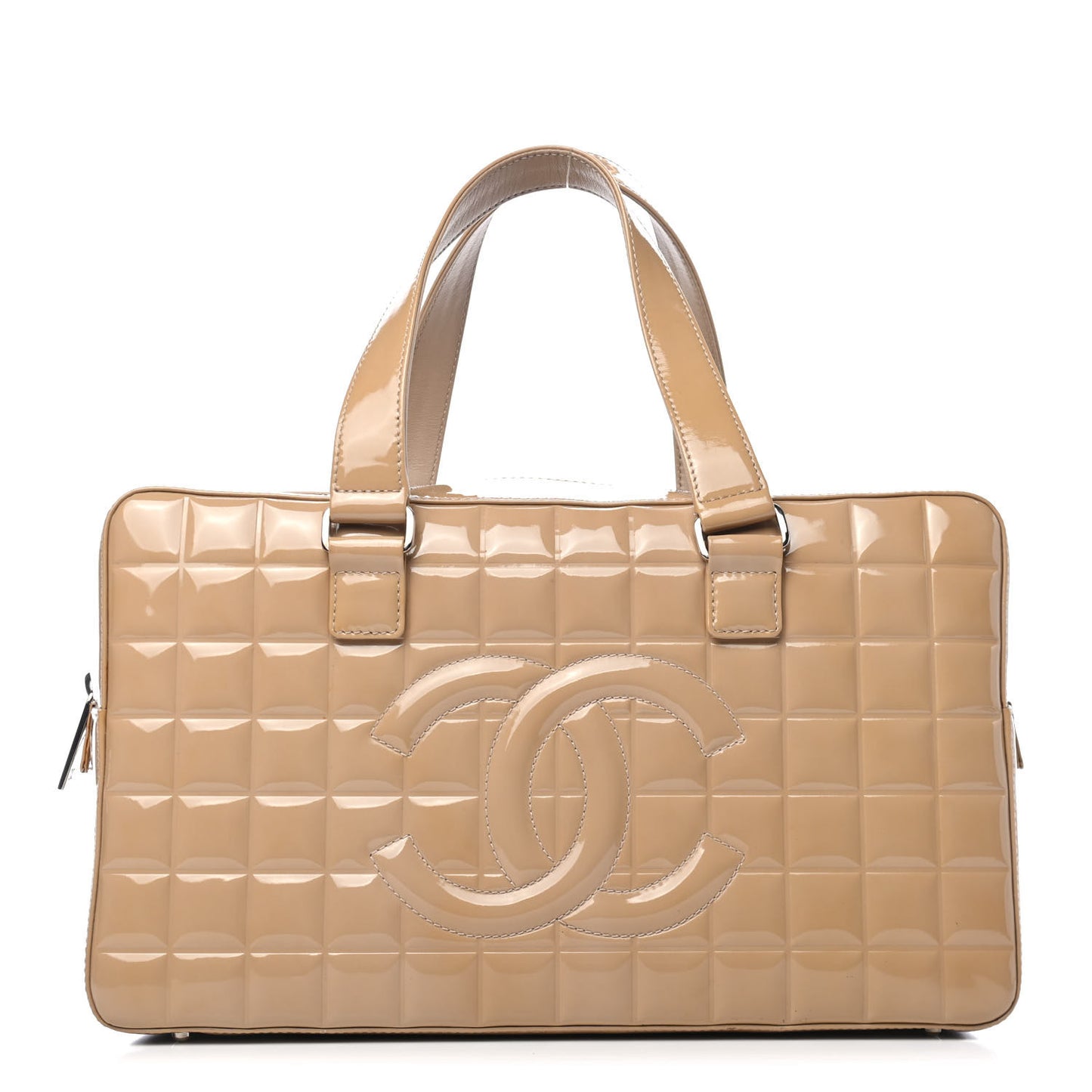 Patent Quilted Chocolate Bar Bowler Beige