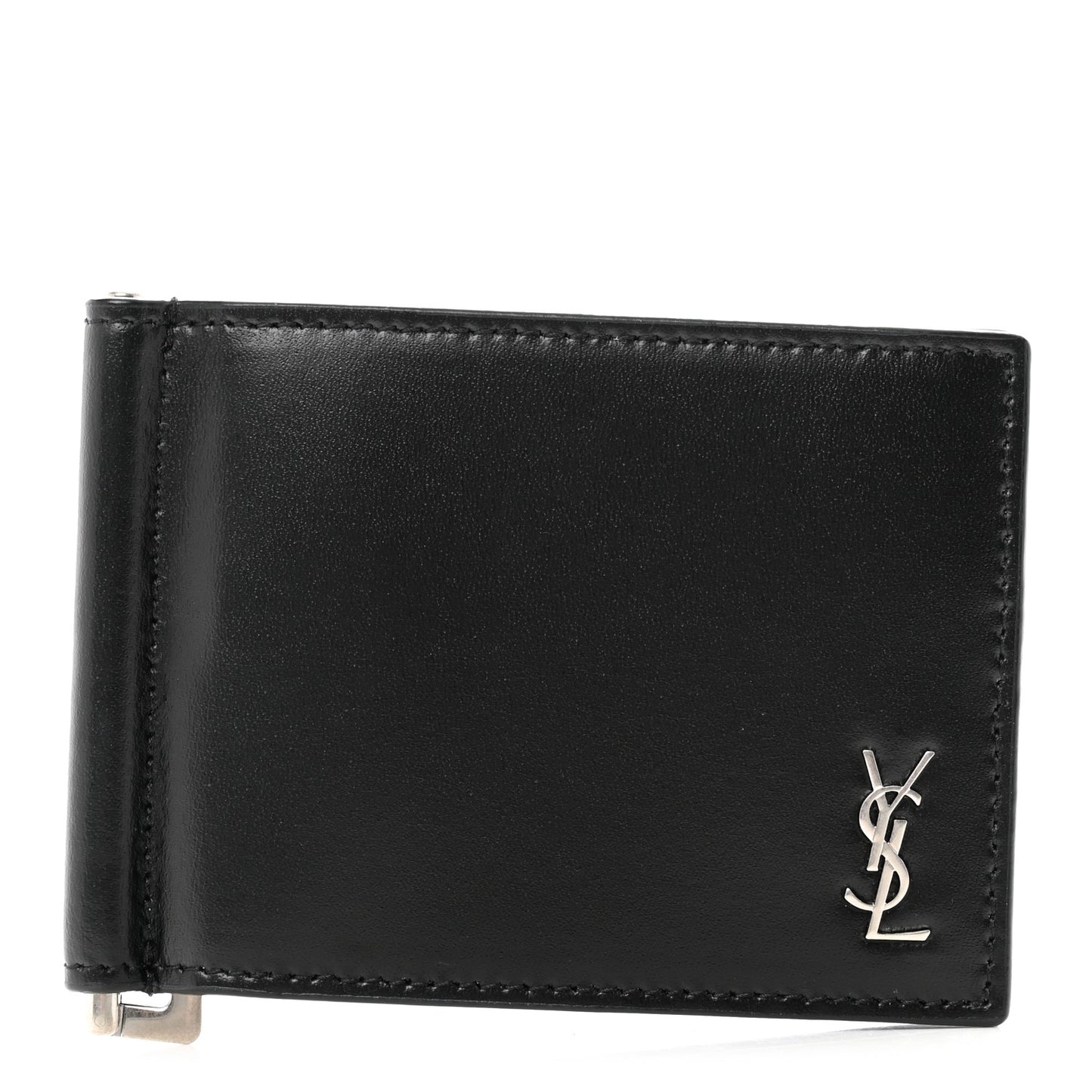 Shiny Calfskin Tiny Cassandre Bill Clip Wallet Black