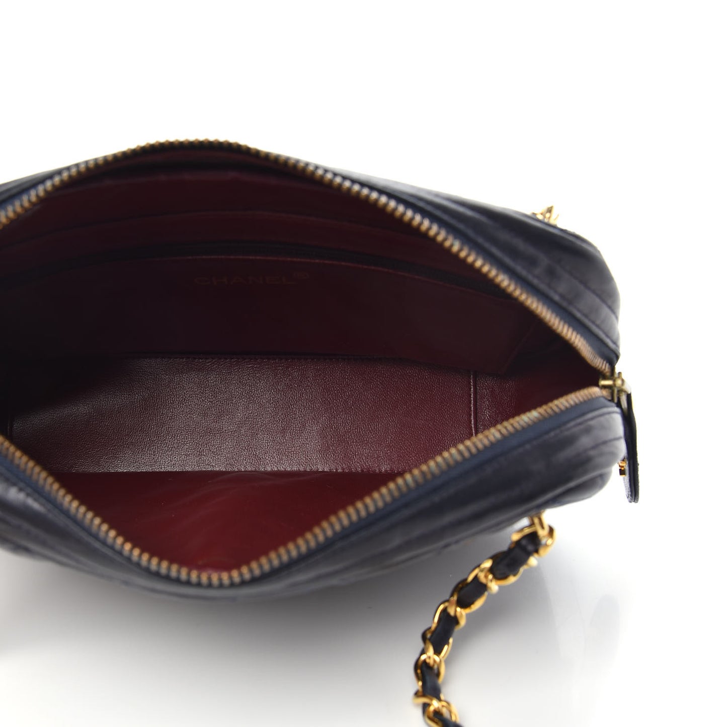 Lambskin Quilted Camera Case Navy Blue
