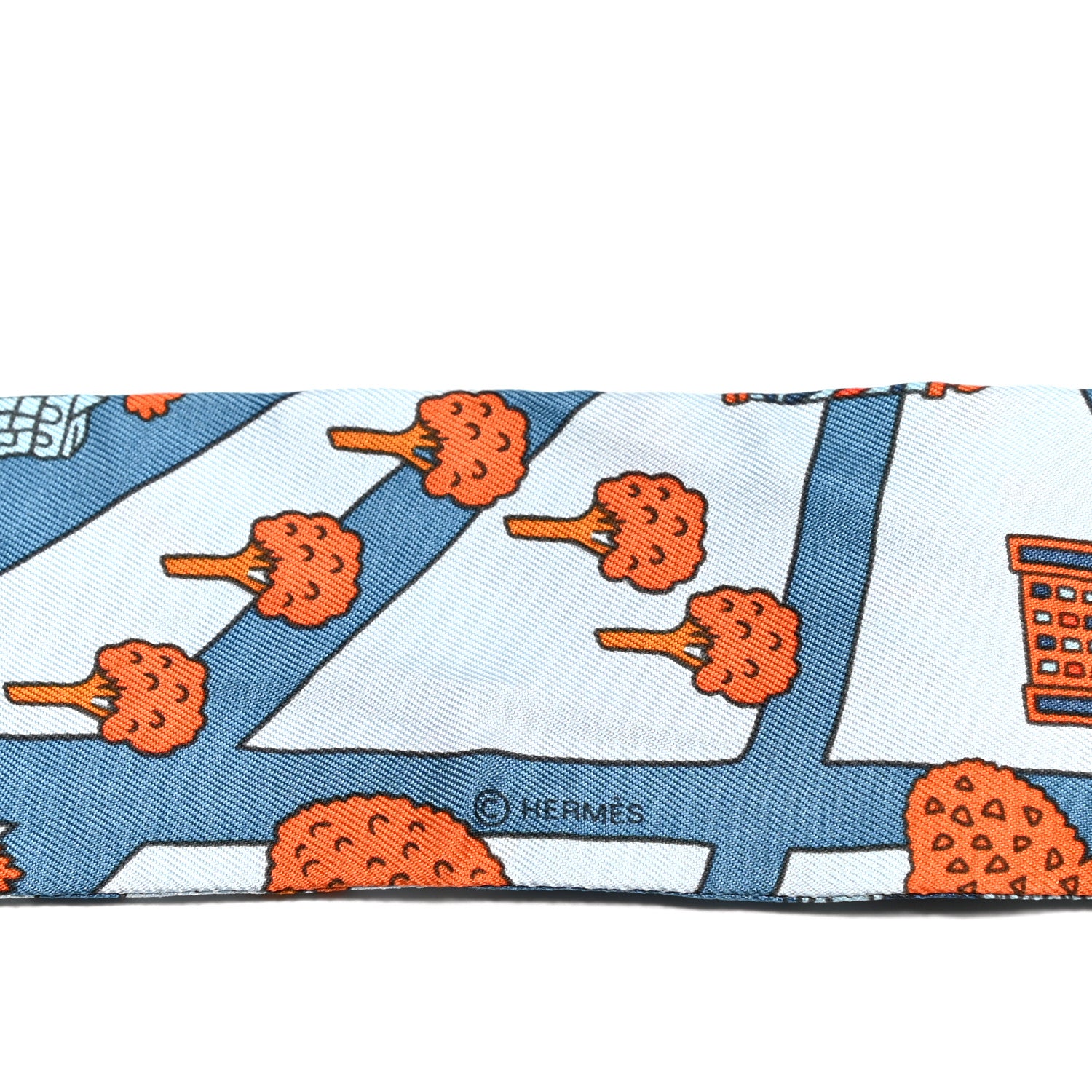 Hermes Silk Les Nouveaux Amoureux de Paris Twilly Ciel Blue Jean Orange 3 of 4