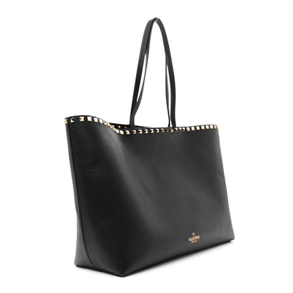 Valentino Garavani Grained Calfskin Rockstud Shoulder Tote Black 2 of 10