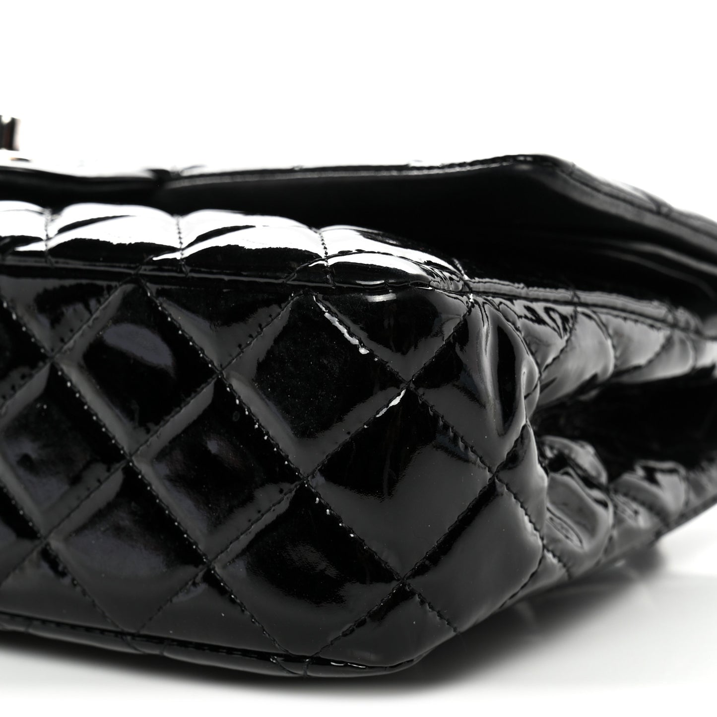 Patent Quilted Medium Double Flap Black