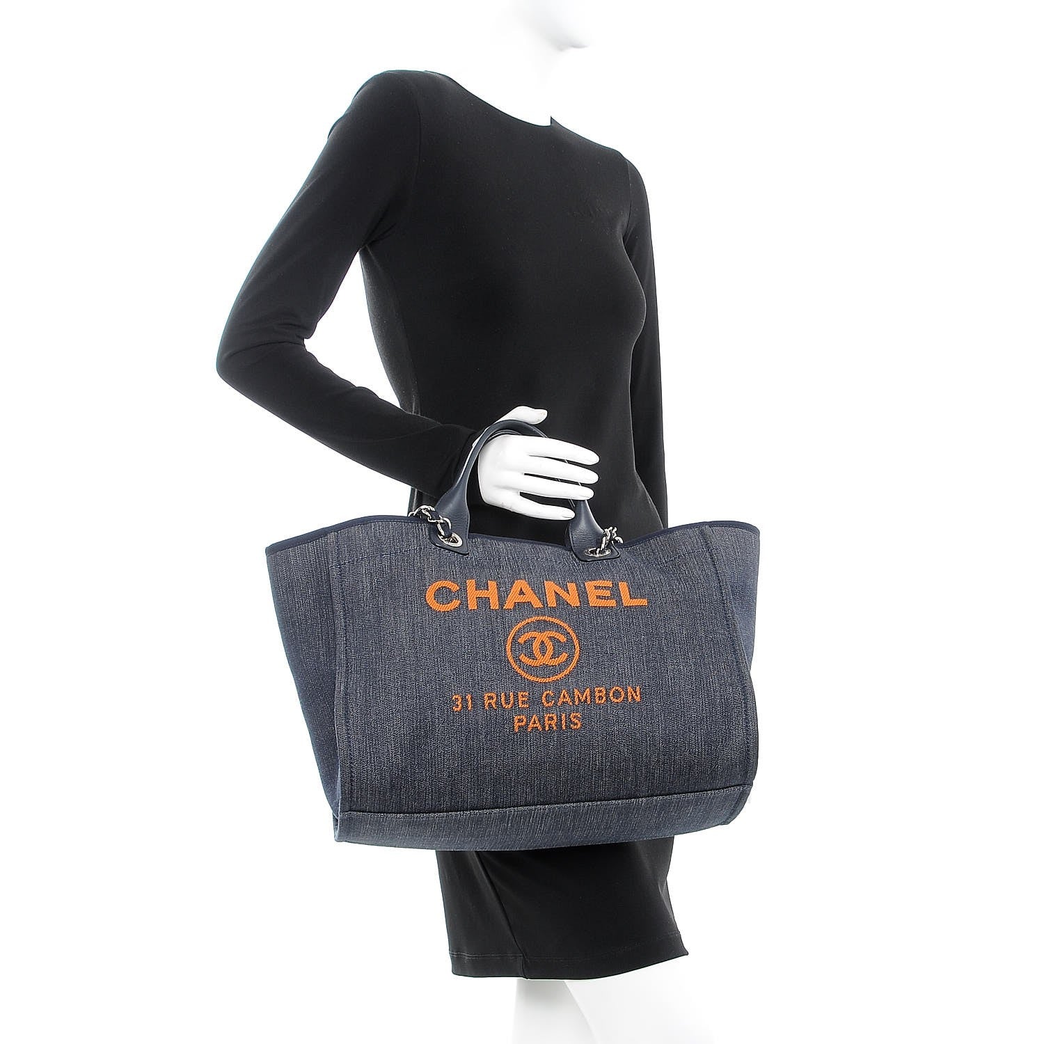 Chanel Denim Large Deauville Tote Blue Orange 3 of 8