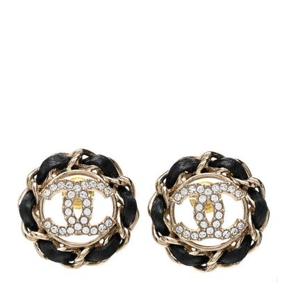 Chanel Crystal Lambskin Chain CC Stud Earrings Black Gold 1 of 5