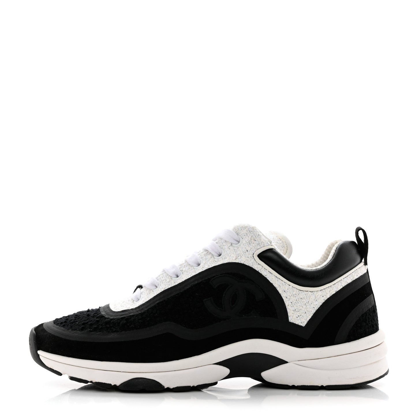 Tweed Suede Calfskin CC Sneakers 39 Black White
